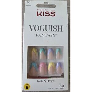 KISS VOGUISH Fantasy Nails Rainbow‎ French Tip 89212 FV15 28 Tips Med NIP
